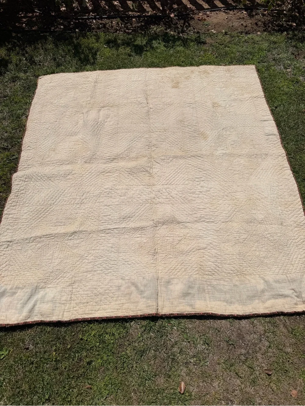 Vintage 4 Patch in Square Hand Sewn Quilt Brown Florals Earth Tones 70x76 CUTTER
